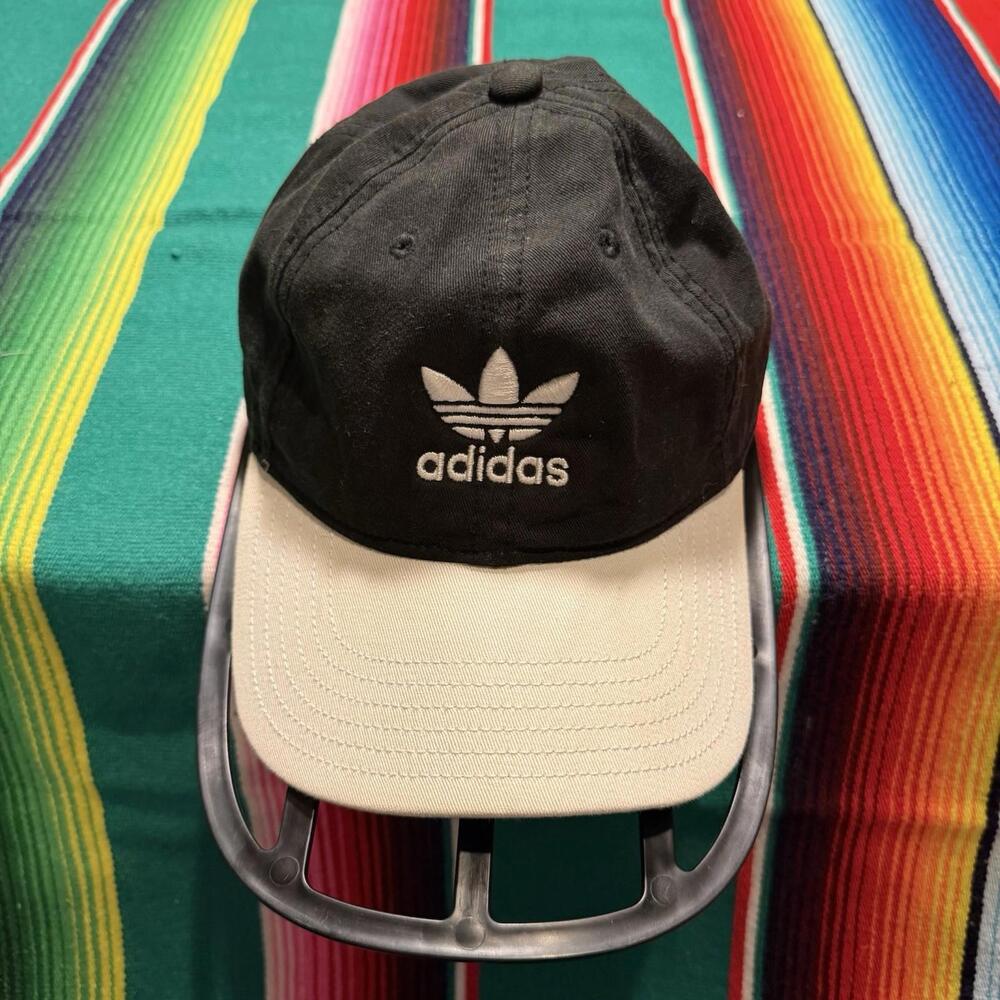 Vintage 00s Adidas Black White Embroidered Front Back Trefoil Strapback Hat OSFA